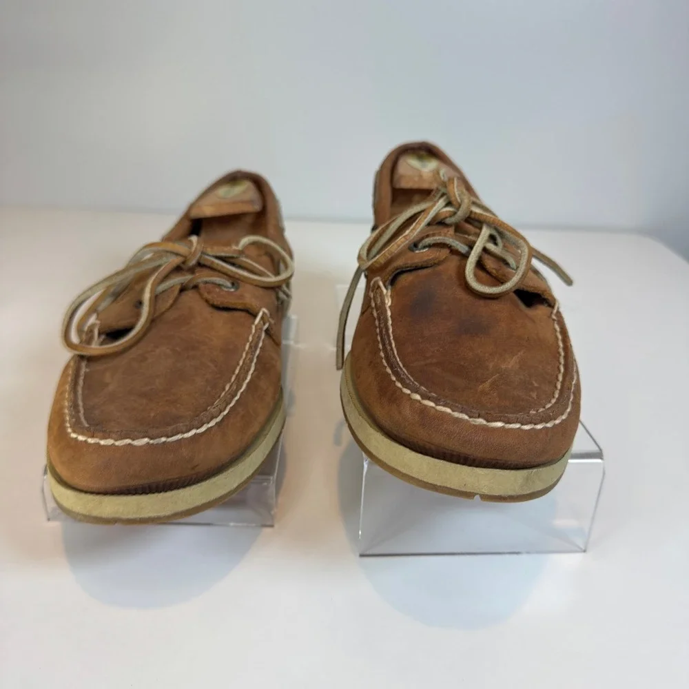 Sperry Top-Sider Boat Shoes Mens 10 Tan Leather Moc Toe Loafers Preppy Old Money